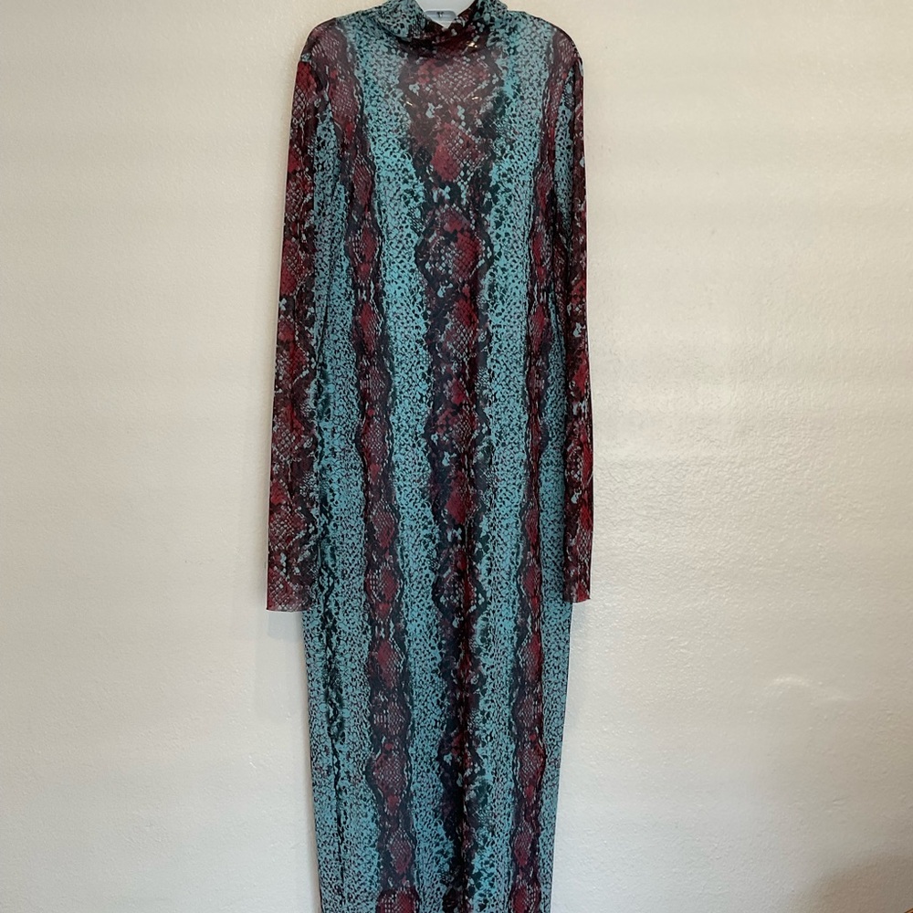 AFRM Mesh MIDI Snakeskin Print Long Sleeve Dress - Picture 2 of 2